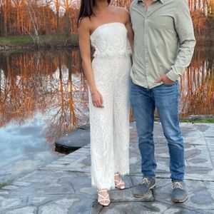 Lulus white strapless lace romper